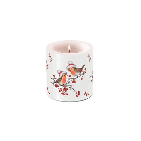 Свещ 9см CHRISTMAS ROBINS WHITE