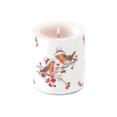 Свещ 10см CHRISTMAS ROBINS WHITE