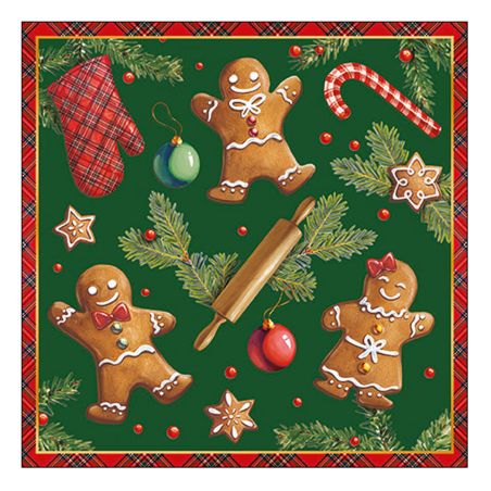 Салфетка 33см 33см 20бр GINGERBREAD COOKIES GREEN