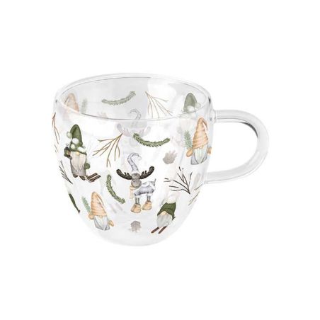 Двустенна стъклена чаша FOREST GNOMES WHITE