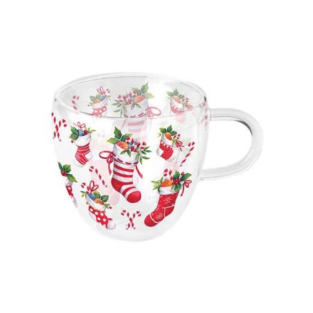 Двустенна стъклена чаша X-MAS STOCKINGS WHITE