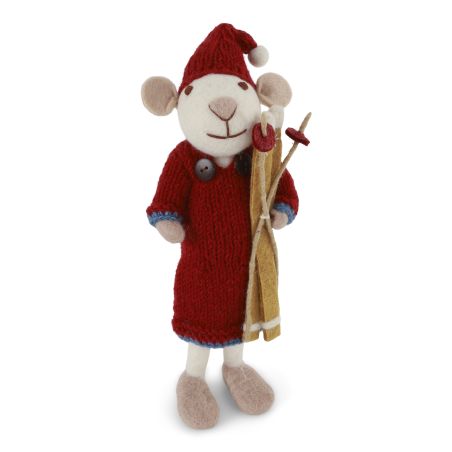 Голяма мишка момиче с рокля и ски