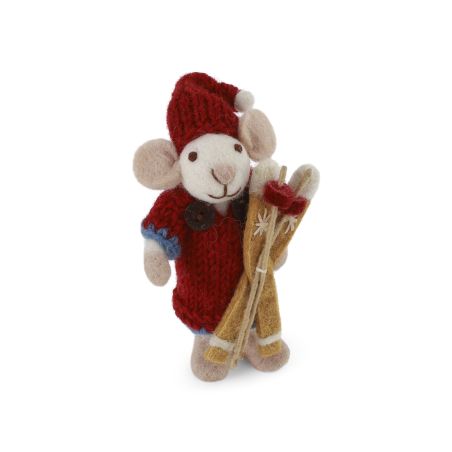 Малка мишка момиче с рокля и ски