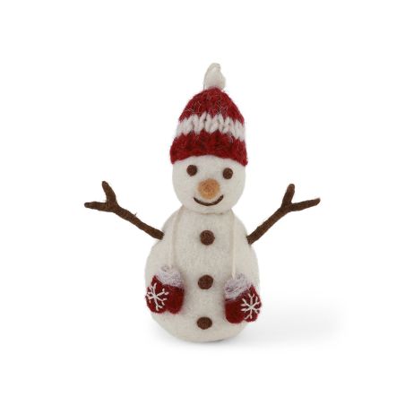 Снежен човек с червена шапка и ръкавици