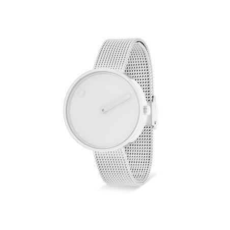 Часовник PICTO 34 mm каишка стоманена мрежа - стомана бяло