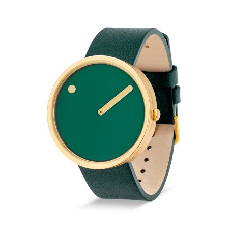 Часовник PICTO 40 mm кожена каишка - зелено/тъмно зелено