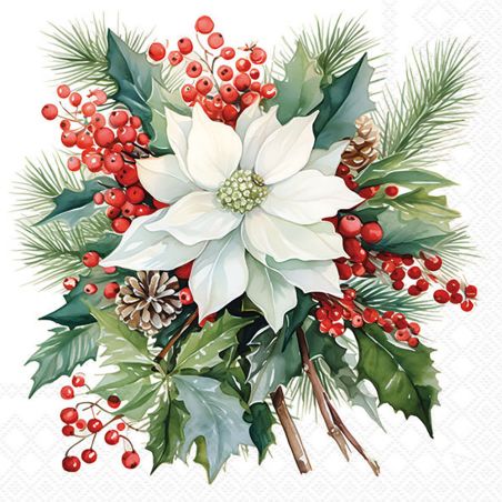 Салфетка 33см 33см 20бр POINSETTIA BOUQUET WHITE Ambiente