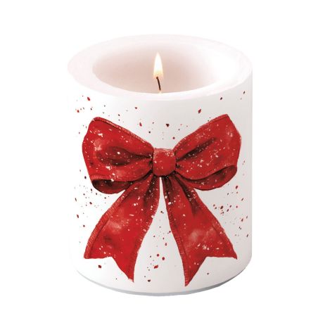 Свещ 10см FANCY BOW RED/WHITE Ambiente