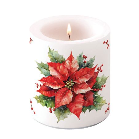 Свещ 10см FESTIVE POINSETTIA WHITE Ambiente
