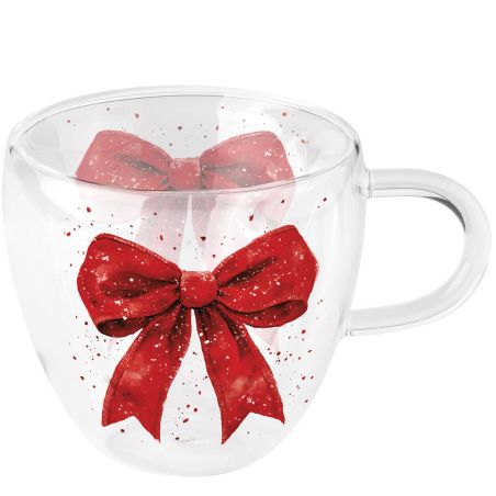 Двустенна стъклена чаша FANCY BOW RED/WHITE Ambiente